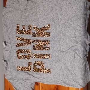 VS Pink brand Gray with Leopard writing Campus shirt